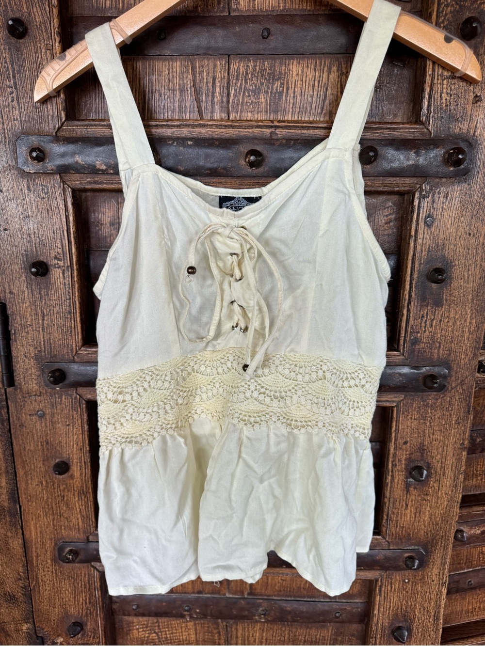 Angie Cream Lace-Trim Peplum Camisole